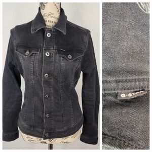 G Star Raw Sz S Denim Jean Jacket Slim Taylor Stretch Charcoal Gray
